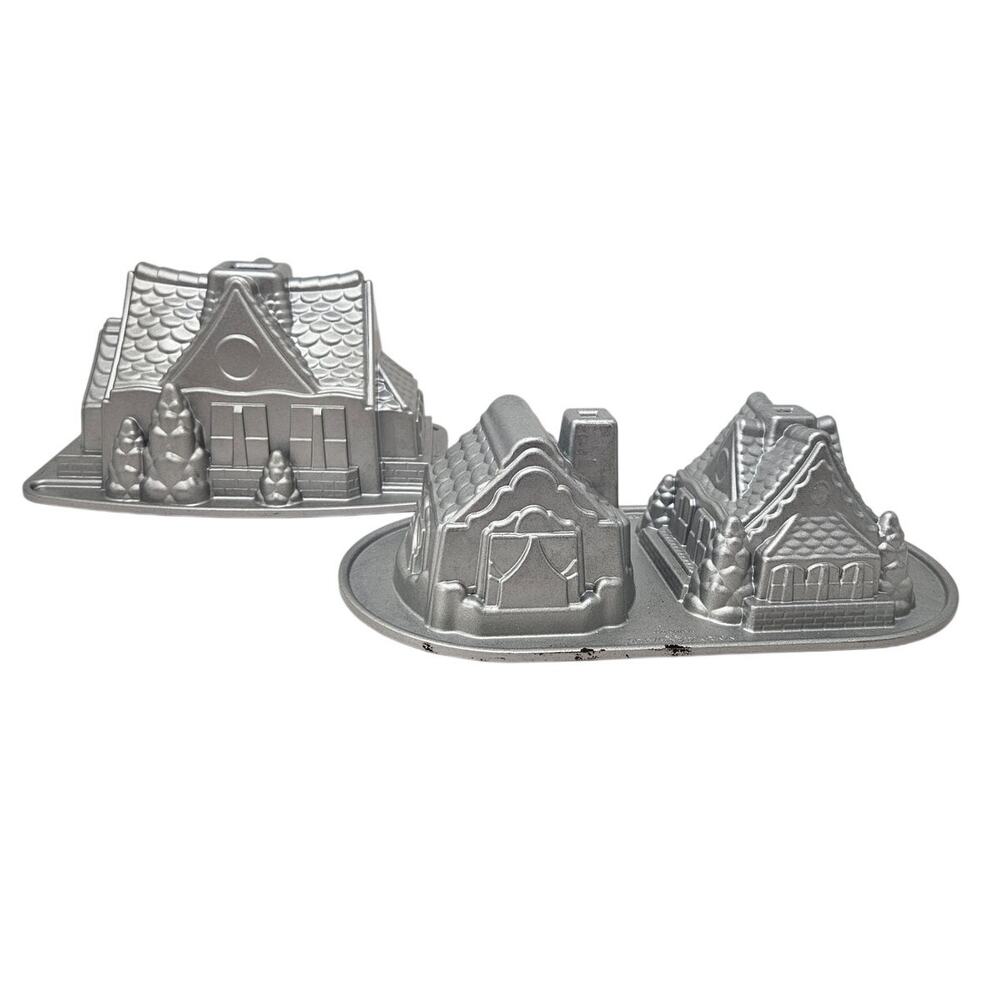 2 Nordic Ware Gingerbread House Duet Cake Pans Christmas Holiday Baking